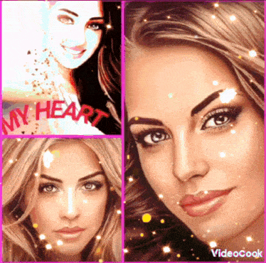 a collage of three pictures of a woman with the words my heart on the top