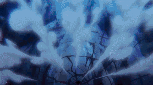 a blue background with smoke coming out of the top