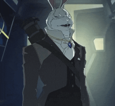 a cartoon of a man with a bunny head