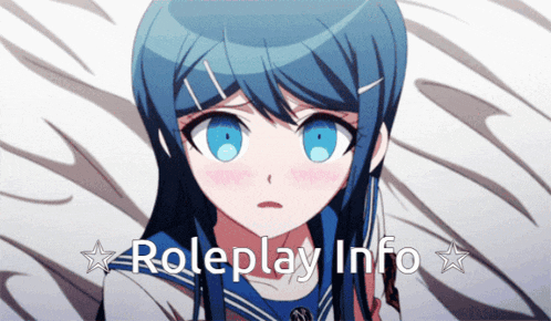 a picture of a girl with blue hair and the words roleplay info below her