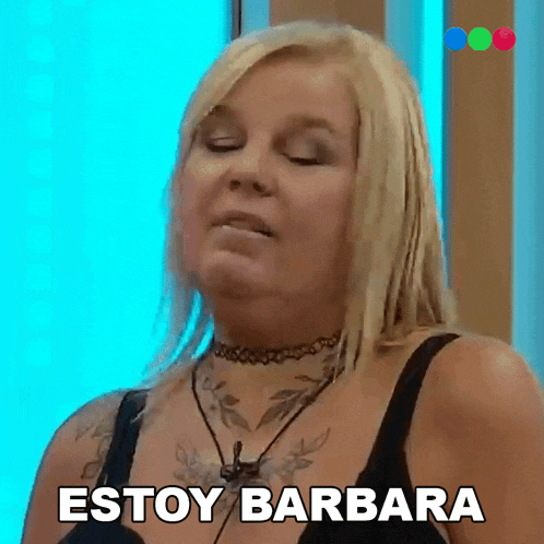 a woman with blonde hair and a choker is making a funny face and says estoy barbara