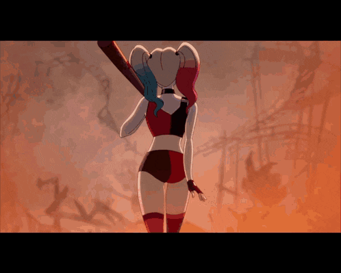 a cartoon of harley quinn holding a bat with the words see ya below her