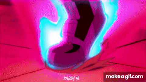 a person is standing on a pink surface with a blue flame coming out of it .
