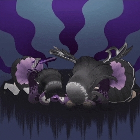a cartoon drawing of a purple and black elephant