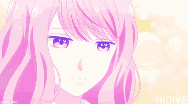 a close up of a girl 's face with the word hidive below it