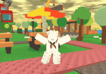 a cartoon character is standing in a park with a sign that says " snoopy "