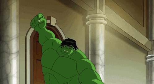 a cartoon of the hulk with a fist in the air
