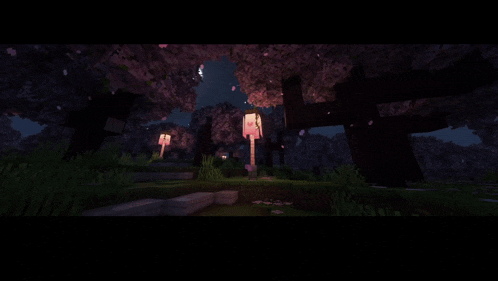 a minecraft scene of a cemetery at night