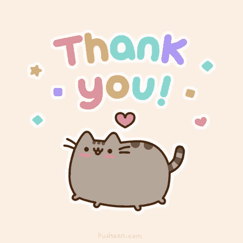 a cartoon cat says thank you and has a heart