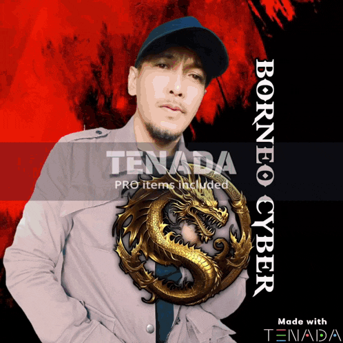 a picture of a man with a dragon and the words borneo cyber