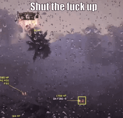 a picture of a fire with the words shut the fuck up