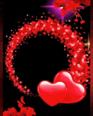 a picture of a man and woman surrounded by red hearts with the words i love you on the bottom