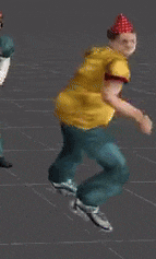 a man in a yellow shirt and blue jeans is dancing on a gray surface .
