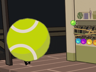 a cartoon drawing of a tennis ball with a white stripe