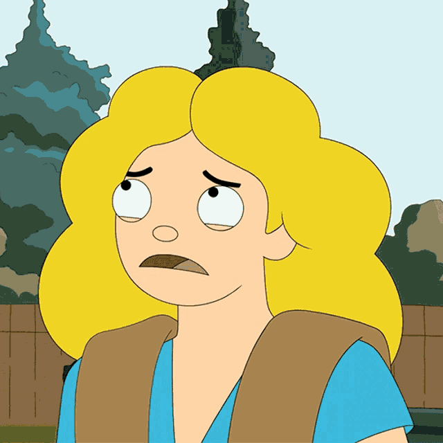 a cartoon drawing of a woman with blonde hair making a funny face