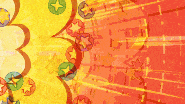 a girl with red hair is surrounded by stars