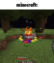a screenshot of a game called minecraft with a tnt bomb on top of flowers