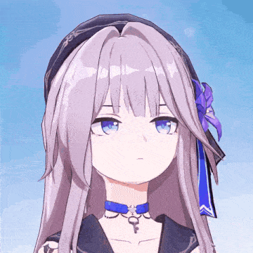 a girl with long purple hair and blue eyes is wearing a choker and a hat