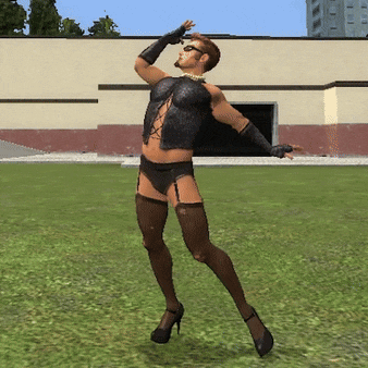 a man in high heels and stockings is dancing in a field
