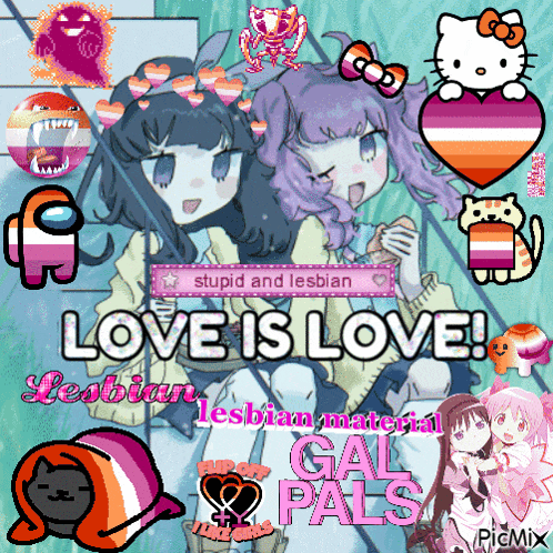 a poster that says love is love lesbian material gal pals on it