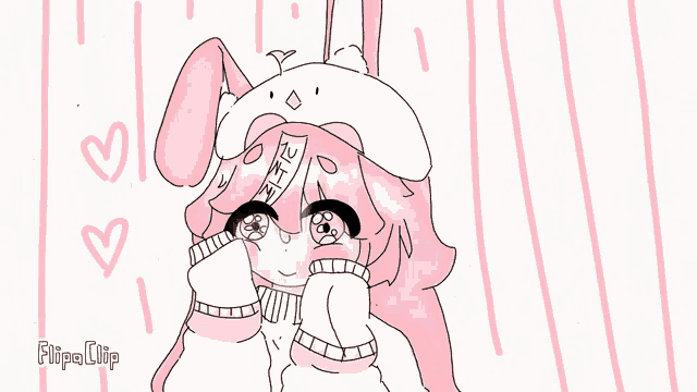a drawing of a girl wearing a bunny hat and sweater with the word flipaclip on the bottom