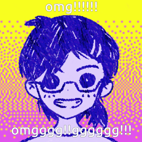 a drawing of a girl with glasses and the words omg written above her