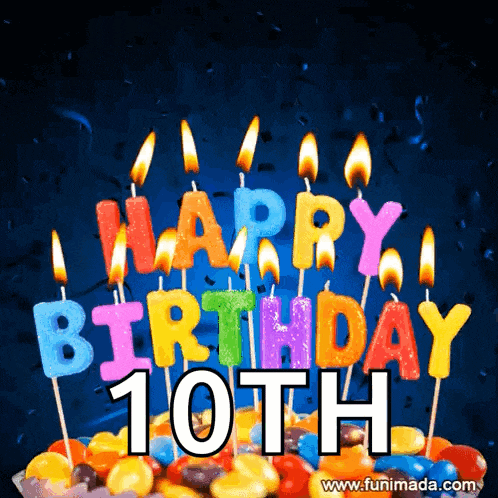 a bunch of colorful candles that say happy birthday 10th