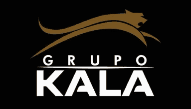 a logo for grupo kala with a cheetah on a black background