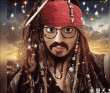 a man with dreadlocks and glasses is dressed as captain jack sparrow