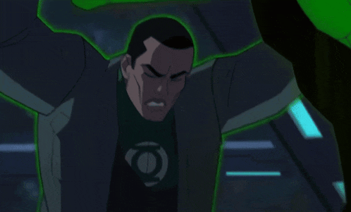 a cartoon character with a green lantern emblem on his chest