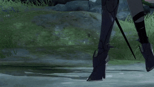 a video game character is standing in the grass with a sword in his hand