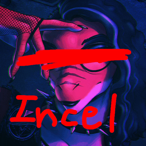 a drawing of a woman with the word incel written on it