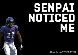 a football player is standing in front of a black background with the words `` senpai noticed me '' written on it .