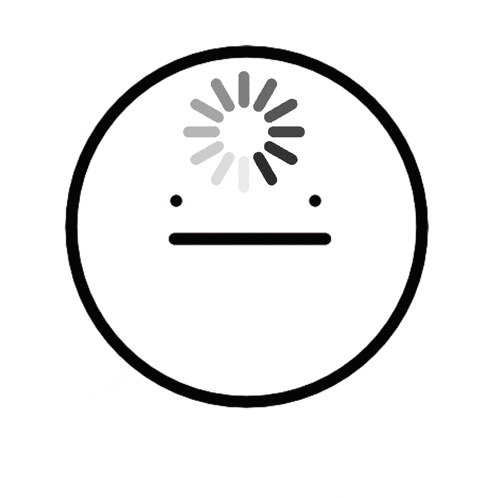 a black and white circle with a loading icon in the center