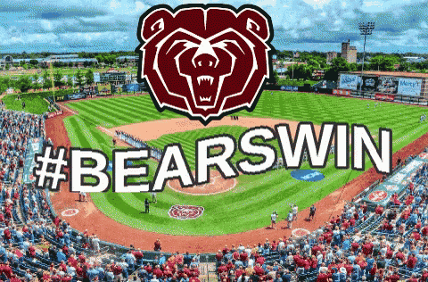 a baseball field with the words #bearswin written above it