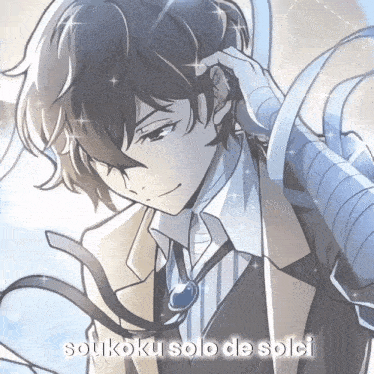 a drawing of a man with the words soukoku solo de soloi written below it