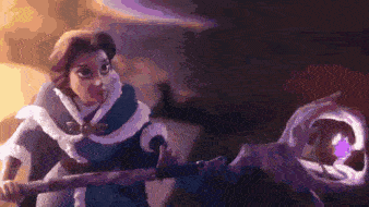 a pixel art drawing of a woman holding a purple object