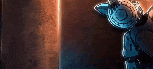 a close up of a cartoon character peeking out from behind a door .