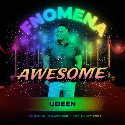 a man is standing in front of a sign that says ' awesome '