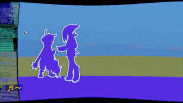 a cartoon of a man and woman standing next to each other with a blue background
