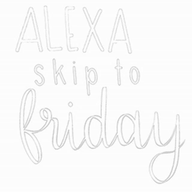 a white background with the words `` alexa skip to friday '' written on it .