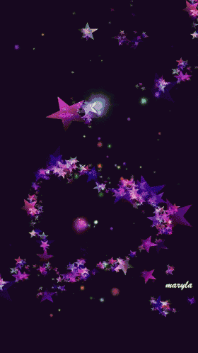 a swirl of green stars on a black background with the name maryla at the bottom