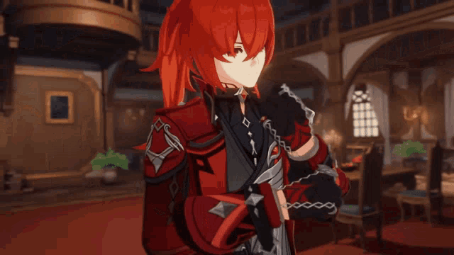 a red haired anime character with a sword in his hand