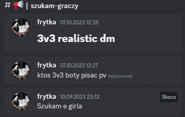 a screenshot of a conversation between frytka and szukam-gracy