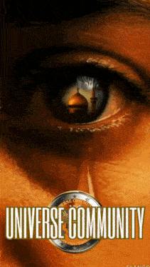 a poster of a woman 's eye with the words universe community on it