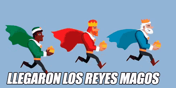 a cartoon illustration of the three kings with the words llegaron los reyes magos below them