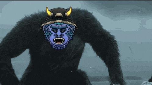 a cartoon drawing of a gorilla wearing a helmet