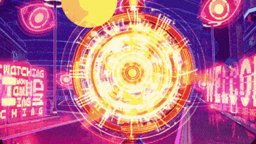 a sign that says " watching you " is surrounded by a circle of lights