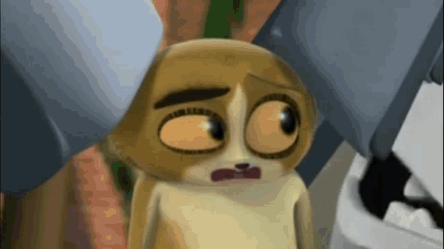 a close up of a cartoon character making a surprised face