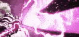 a purple lightning bolt is coming from a person 's hand .